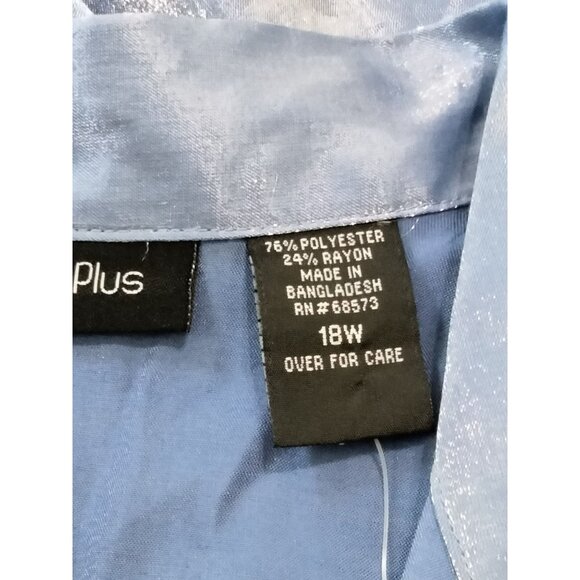 Blue Diamond Plus Size 18W Top Sleeveless Ruched Collared Button-Up Shiny Blue - Picture 8 of 9